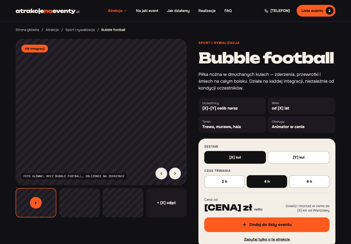 Wersja A: strona usługi Bubble football