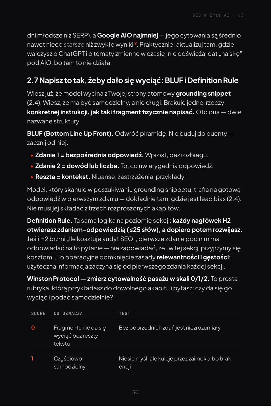 Winston Protocol: BLUF, Definition Rule i skala cytowalności